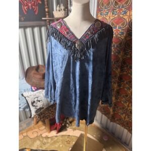 Vintage BOSS Tie Dye Fringe Western Tunic Top One Size USA Made